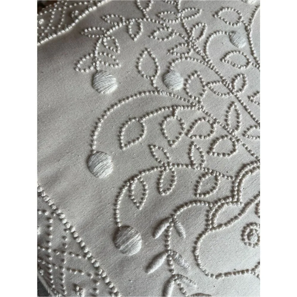 Embroidered Botanical Throw Pillow - Cream